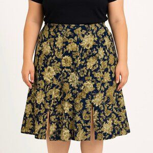 Vintage Floral Navy Button Up Skirt Smock Academia Prep Coastal Cowgirl Western